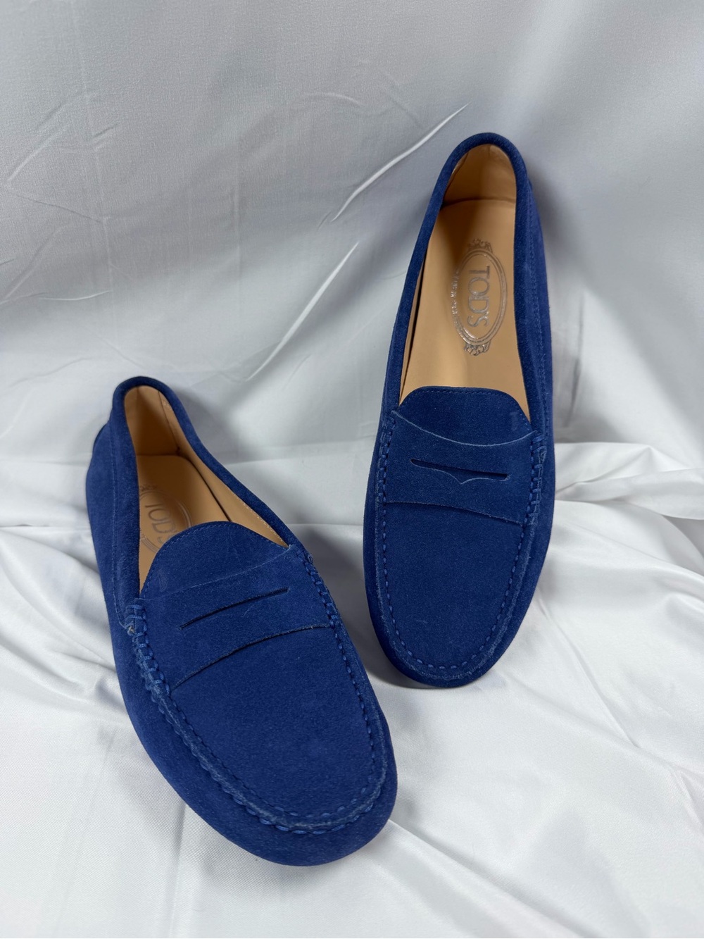 TOD'S Blue Suede Penny Loafers for Women